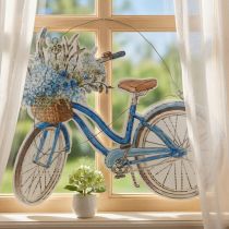 Artikel Dekoschild aus Holz mit Fahrradmotiv, Blau und Weiß, 31×25cm, mit Drahtaufhänger