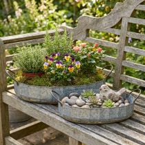 Artikel Blumenschalen-Set Metall Zinktablett Antik-Finish mit Griffen 45/59 cm