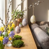 Artikel Ostereier aus Holz mit Blumenmotiv zum Hängen 7cm, Sortiert, 3 Stück