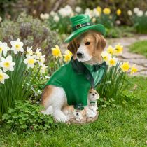 Artikel Beagle-Figur St. Patrick's Day mit Welpen, 24,5 cm, Polyresin, Grün