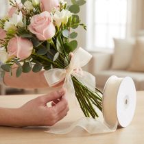 Artikel Chiffonband Organzaband 15mm x 20m Creme Dekoband aus Polyester und Acetat