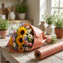Artikel Blumenseide Rolle Papier 75cm Rot Karo Nassfest 8kg