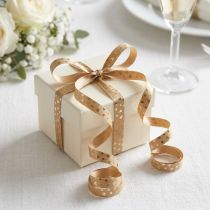 Artikel Geschenkband Kräuselband Kunststoff Herzmotiv Gold Braun 10mm 100m