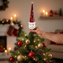 Artikel Baumspitze Schneemann aus Glas 30cm Rot-Weiß
