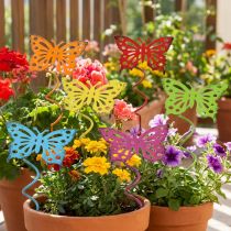 Artikel Blumenstecker Schmetterling aus Metall bunt 22cm 12 Stück