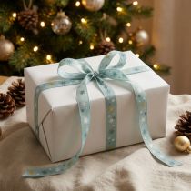 Artikel Schleifenband Polyester Blau mit Sternmuster 15mm x 20m für Weihnachtsdekoration