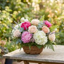 Artikel Blumengesteck-Schale mit Nass-Steckschaum Ø14 cm H6 cm Braun-Grün 4er Set