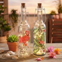 Artikel Deko-Flaschen aus Glas mit LED und Flamingo-Motiv 37,5cm Warmweiß 2er-Set
