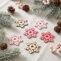 Artikel Holz-Schneeflocken Mix Pink, Rosa, Natur Ø2cm 144 Stück