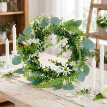 Artikel Künstlicher Eukalyptus-Kranz mit Farn und weißen Blüten Ø38cm Grün-Weiß