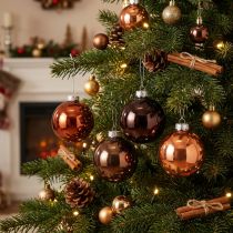 Artikel Weihnachtskugeln Glas Braun Mix Baumkugeln Glanz Ø7,5cm 12St