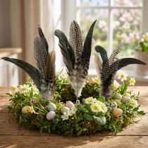 Artikel Vogelfeder-Bouquet auf Metallfeder mit Klebepunkt 25 cm Naturfarben 5 Stück