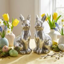 Artikel Deko-Hasen Set 2 Stück, Polyresin, Silberfarben, 17 cm hoch, sitzend