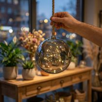 Artikel LED Kugel aus Glas, Ø 20 cm, silbergrau, warmweiß, mit Timer