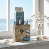Artikel Maritime Holzdeko Hafenpromenade aus Holz und Metall H25,5cm in Blau und Natur