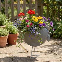 Artikel Blumentopf aus Metall in Huhnform, Zinkoptik, 51×16×37cm, für Innen- und Außendekoration