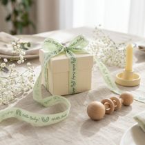 Artikel Geschenkband aus Polyethersulfon 25 mm Grün "Hello Baby" 16 m für Taufe und Dekoration