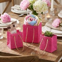 Artikel Geschenktüten Papier quadratisch 10,5cm mit Henkeln in Pink Gelb Grün 12 Stück