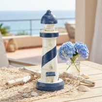 Artikel Leuchtturm Deko Holz Blau Weiß Ø10,5cm H28,5cm Maritim