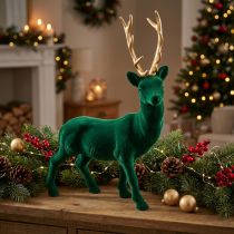 Artikel Dekofigur Hirsch stehend aus Kunststoff 40 cm Grün mit goldenem Geweih