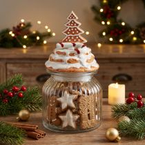 Artikel Bonboniere aus Glas, Keksglas Weihnachten Ø11cm H21cm mit Deckel Tannenmotiv