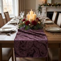 Artikel Samtband Tischläufer Polyester 150mm x 3m Lila Paisley-Muster
