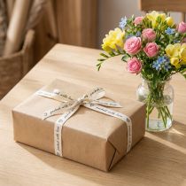 Artikel Geschenkband Baumwollband mit Herzen Motiv Creme 15mm x 20m