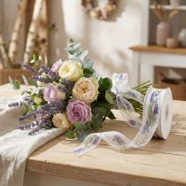 Artikel Organzaband 40mm x 20m Lavendel-Motiv Chiffonband Weiß Violett für Dekorationen