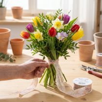 Artikel Organzaband Chiffonband Blumenmuster 40mm x 15m Rosa Apricot Orange