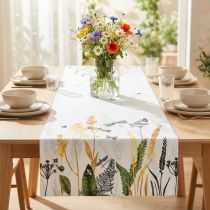 Artikel Tischläufer aus Baumwolle mit Sommerwiesen-Motiv 40x150cm Weiß