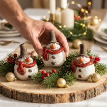 Artikel Keramik Schneemann Figuren, 6er Set, 6,9 cm, Weiß mit rotem Schal und schwarzem Zylinder, Winterdeko