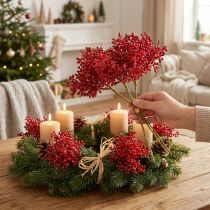 Artikel Künstliche Beeren Rot 32cm, 3 Stück im Bund für Adventskranz