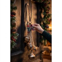 Artikel Weihnachtsglocken aus Metall, Goldfinish mit Schleife und Zapfen, 51 cm
