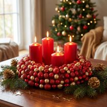 Artikel Adventskranz Rot-Gold Ø33 cm aus Kunststoff