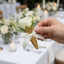 Artikel Hochzeitsanstecker mit Magnet aus Kunststoff Gold 4,5cm