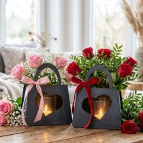 Artikel Windlicht Set Metall Tasche Herz Anthrazit H18cm 2 Stück