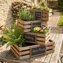 Artikel Holzkiste mit Tafel 4er-Set, rechteckig, Naturholz, 40/35/30/25 cm