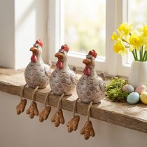 Artikel Lustige Kantenhocker-Hühner aus Keramik 9,5 cm für Osterdekoration, 3er-Set