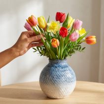 Artikel Keramikvase glasiert Blau-Weiß H18,5 cm in Flechtoptik