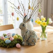 Artikel Keramik Osterhase 18x11x25,5 cm Beige-Blau glasiert