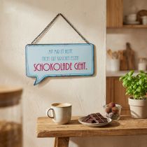 Artikel Schild aus Metall mit Spruch "Schokolade geht", 24 cm x 13,5 cm, Weiß, Rot, Blau, 3er-Set