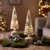 Artikel LED Weihnachtsbaum Set drehend Grün Silber H34cm 2 Stück