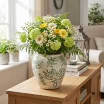 Artikel Keramikvase mit Pflanzenmuster, 19 cm, Weiß-Grün