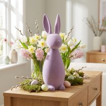 Artikel Dekofigur Hase aus Kunststoff – Beflockt Flieder Lila ca. 47 cm