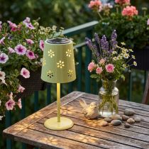 Artikel Solar Tischlampe aus Metall mit Blumenmuster in Grün, LED, 28 cm
