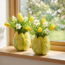 Artikel Blumenvase Tulpenmotiv aus Polyresin 16 cm Gelb-Grün 2er Set