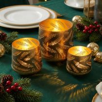 Artikel Teelichthalter Metall Bronze und Gold Ø13,5/11/8,5cm 3er-Set mit Muster
