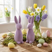 Artikel Dekofiguren Osterhasen Beflockt Kunststoff Flieder-Lila H29,5cm 2er-Set