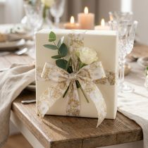 Artikel Geschenkband aus Polyester mit Pflanzenmotiven 40 mm x 20 m Creme Gold