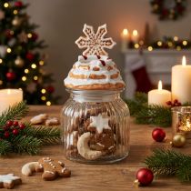 Artikel Bonboniere Glas mit Keramikdeckel Schneeflocke H20cm Transparent/Braun
